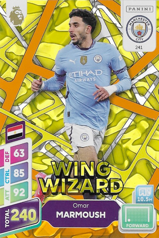 Omar Marmoush Wing Wizard Orange Parallel Card #241 - Panini Adrenalyn XL PLUS 2025 Premier League (Manchester City)