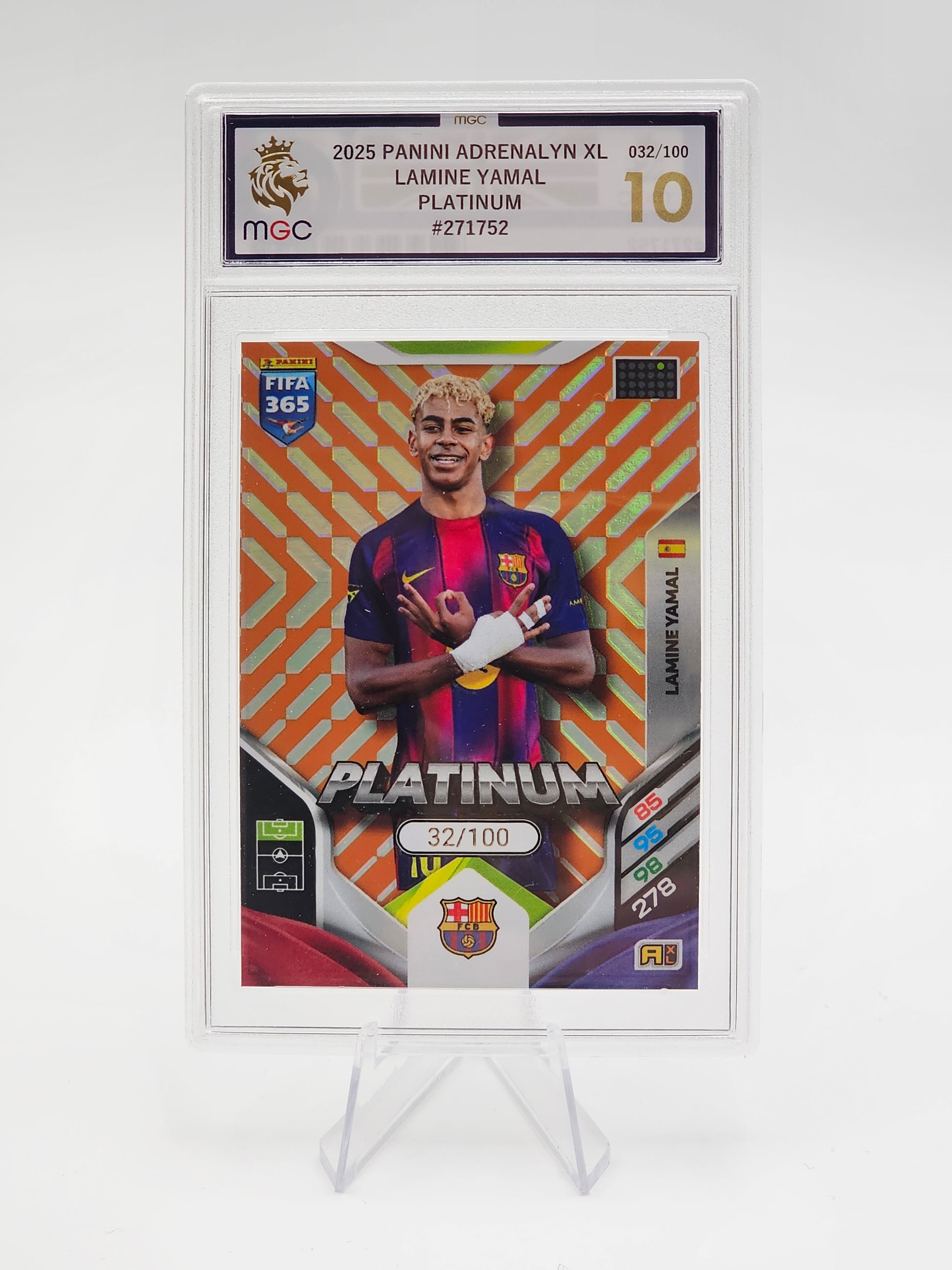 PANINI ADRENALYN XL FIFA 365 2026 Lamine Yamal ORANGE Platinum Rare Parallel /100 MGC 10 GEM MINT Graded Card