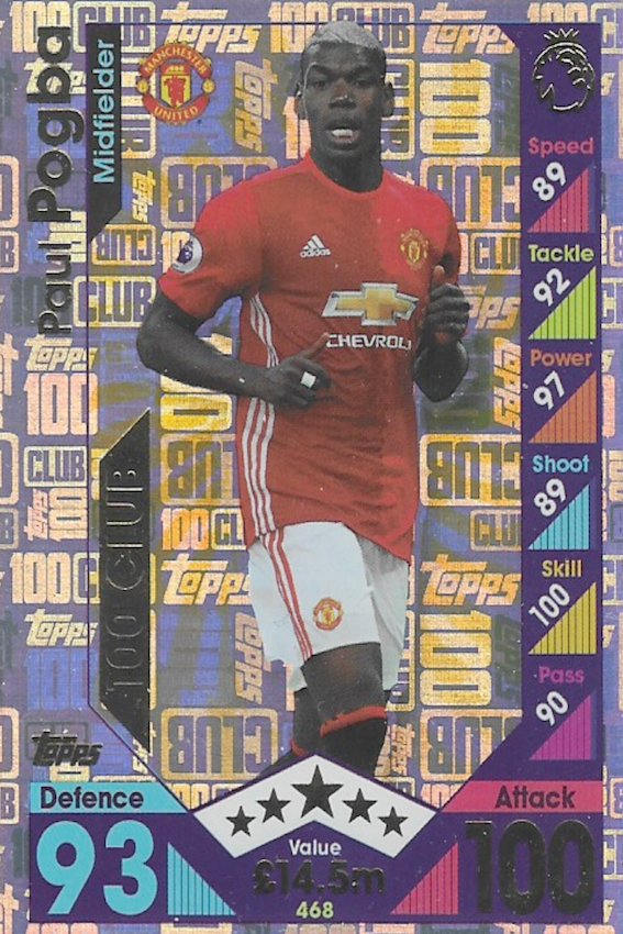 Paul Pogba 100/Hundred Club Card #468 - Topps Match Attax 2016/2017 (Man Utd)