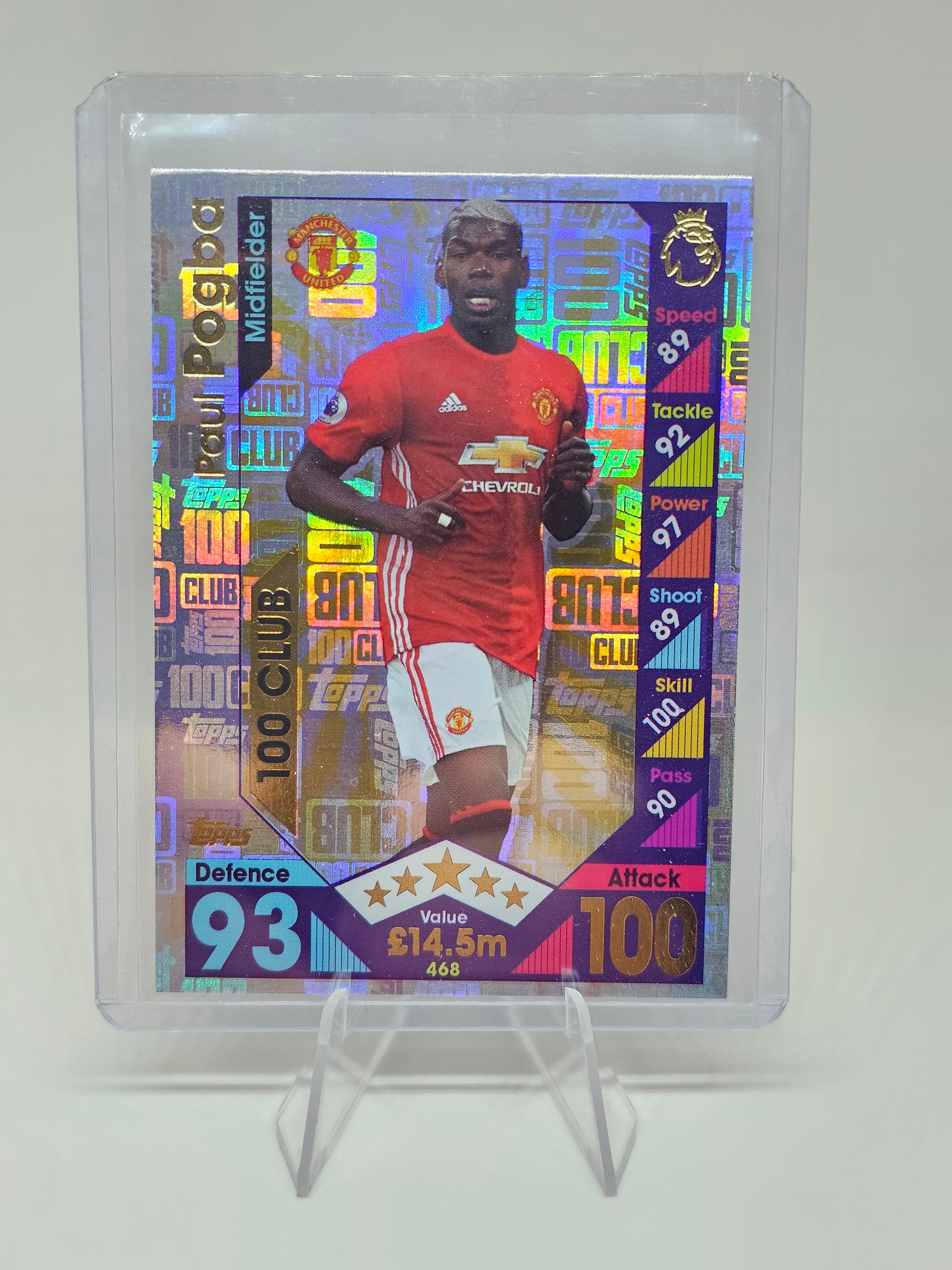 Paul Pogba 100/Hundred Club Card #468 - Topps Match Attax 2016/2017 (Man Utd)