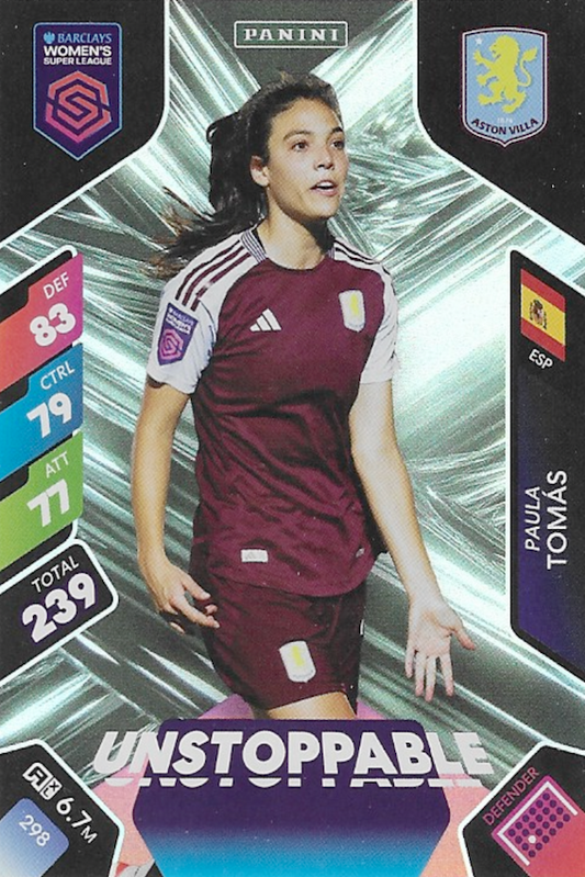 Paula Tomas Unstoppable Card #298 - WSL 2025 Women's Super League - Panini Adrenalyn XL (Aston Villa)