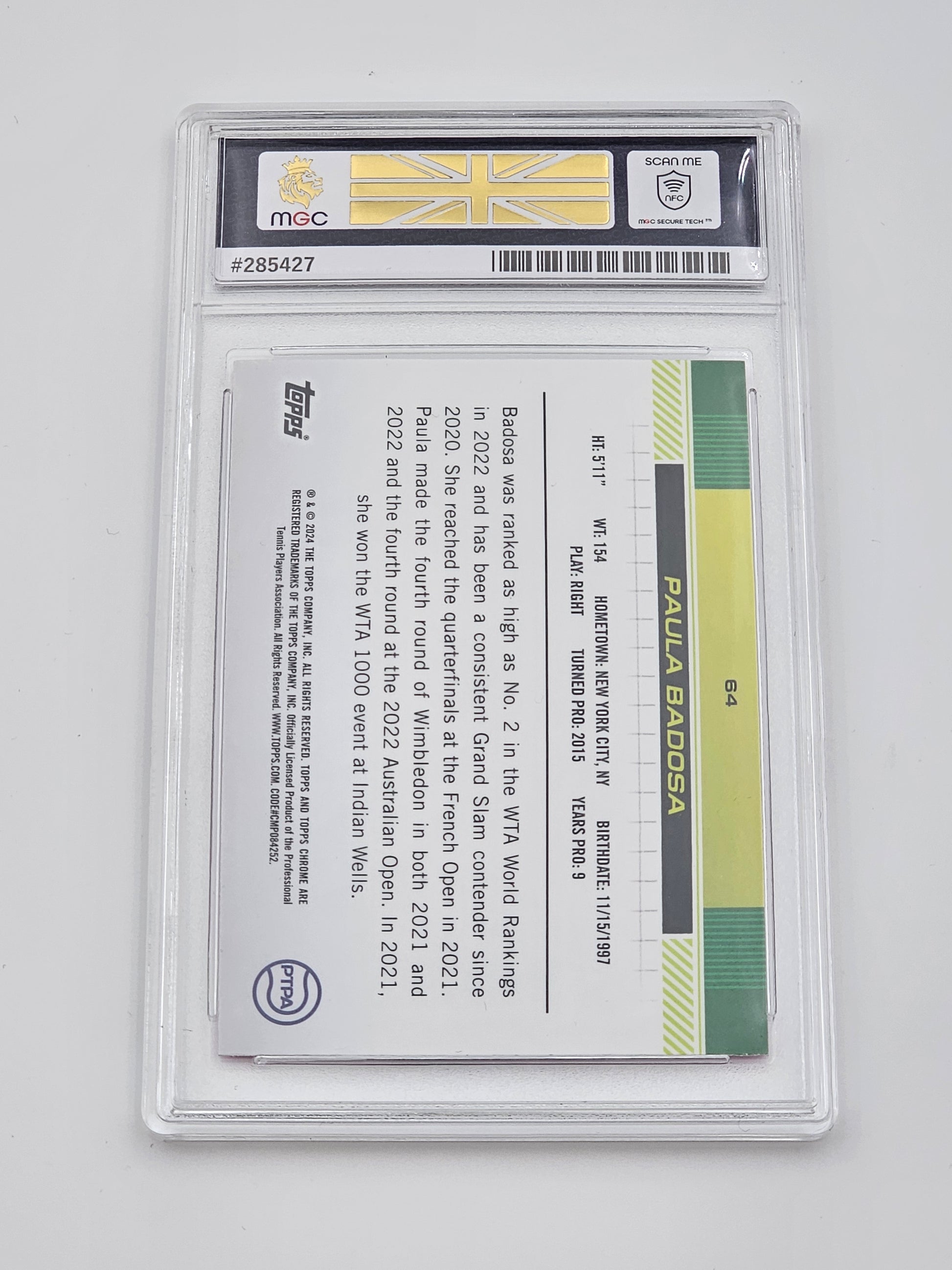 Paula Badosa 2024 Topps Chrome 1st Card Pink Geometric Refractor /65 MGC 10 back