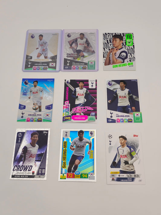 Player Bundle of 9x Son Heung-Min Football Cards, Panini Adrenalyn XL & Topps Match Attax (Limited Editions x2) 