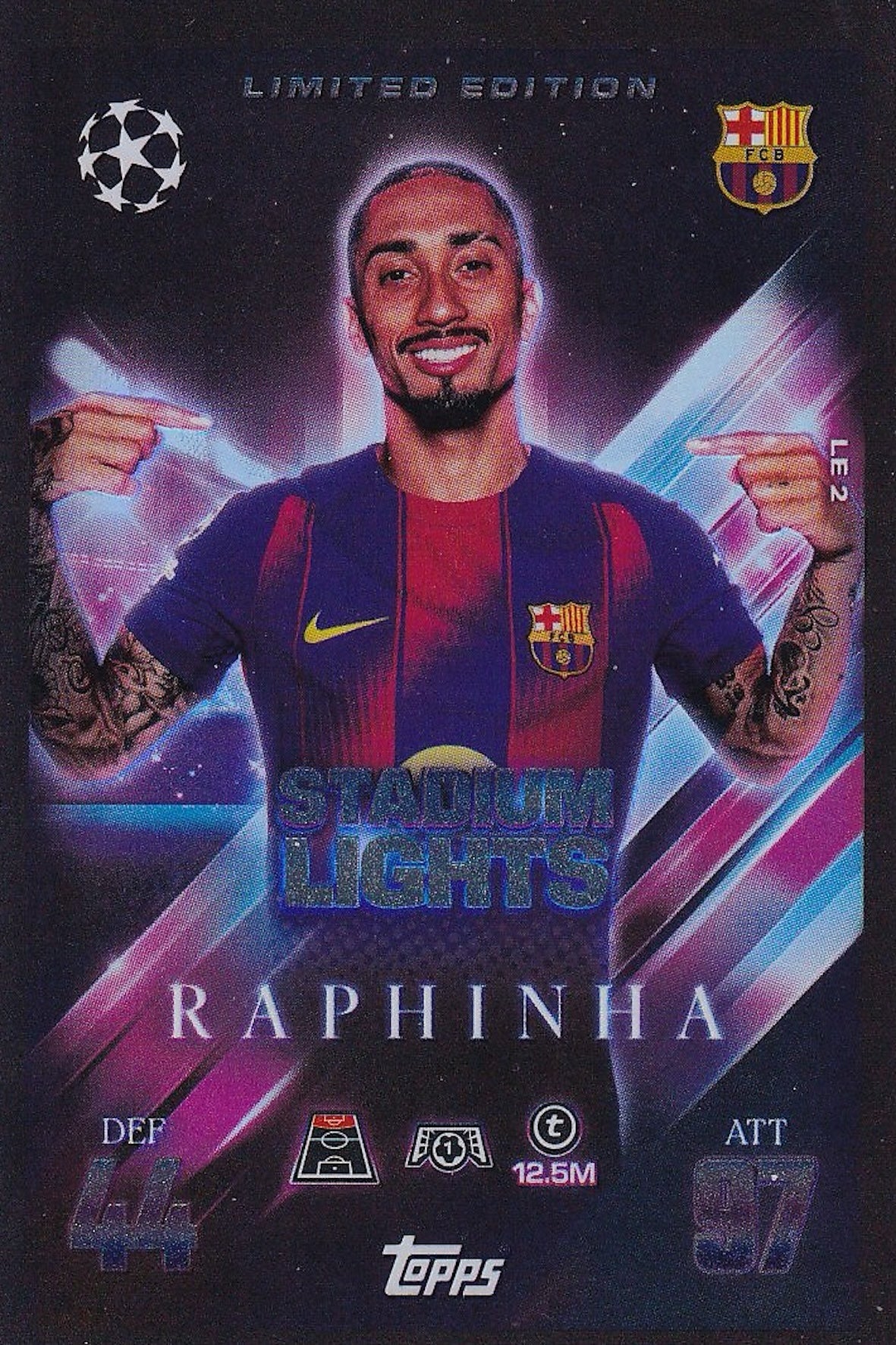 Raphinha Stadium Lights Limited Edition Card #LE2 - Topps Match Attax Extra 25/26 (2025/2026), FC Barcelona