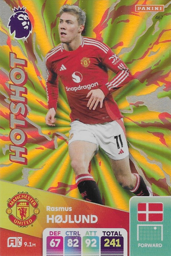 Rasmus Højlund HOTSHOT Card #467 - Adrenalyn XL 2025 Premier League (Manchester United)