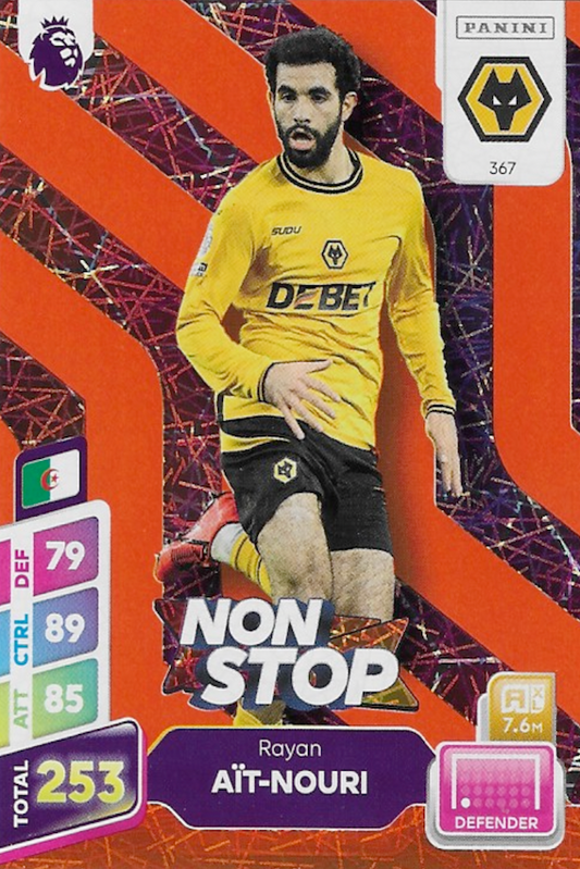 Rayan Ait Nouri Orange Parallel Non Stop Card #367 - Panini Adrenalyn XL PLUS 2025 Premier League (Wolverhampton Wanderers F.C)