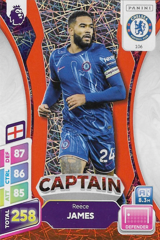 Reece James Orange Parallel Captain Card #106 - Panini Adrenalyn XL PLUS 2025 Premier League (Chelsea)