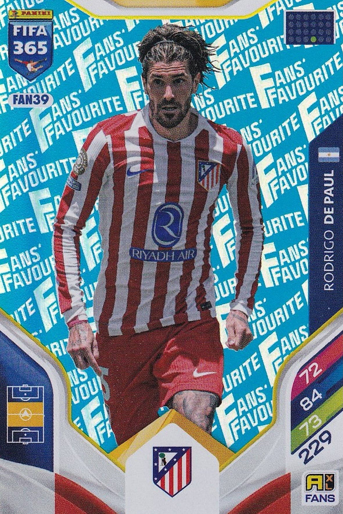 Rodrigo De Paul Blue Parallel Fans Favourite Card #FAN39 - Panini FIFA 365 Adrenalyn XL 2026