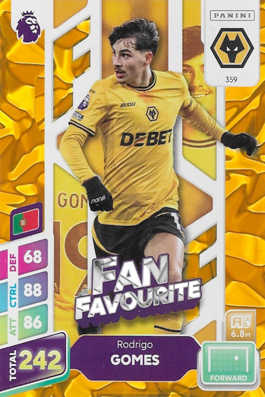 Rodrigo Gomes Fan Favourite Orange Parallel Card #359 - Panini Adrenalyn XL PLUS 2025 Premier League (Wolves)