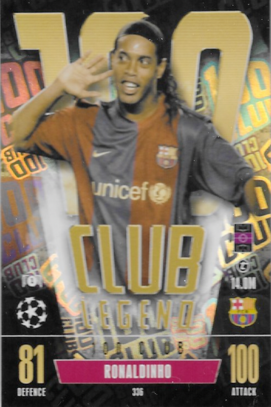 Ronaldinho, Match Attax Extra 2023/2024, 100 Club Legend Trading Card #336, Topps, Barcelona, MGC Graded 9