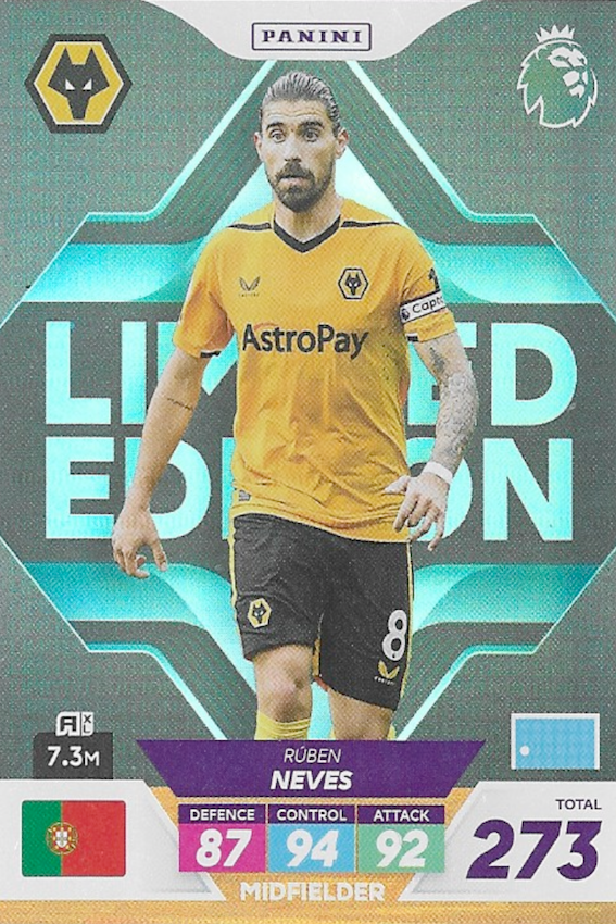 Ruben Neves Mint Limited Edition Card, Panini Adrenalyn XL Plus 2023 Premier League, Wolves