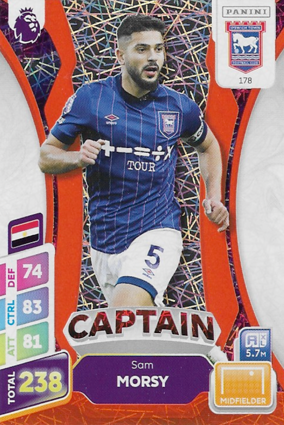 Sam Morsy Captain Orange Parallel Card #178 - Panini Adrenalyn XL PLUS 2025 Premier League (Ipswich Town)