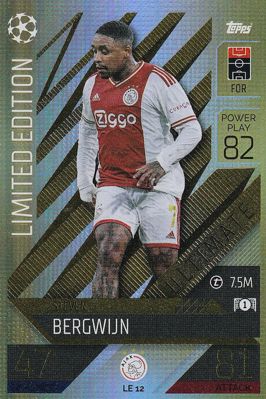 Steven Bergwijn Limited Edition Card, Topps Match Attax #LE12 2022/23 Ajax