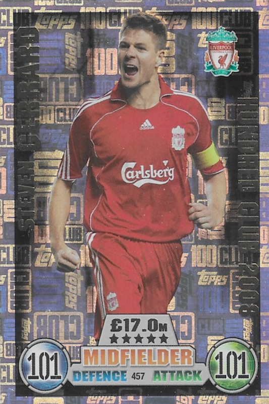 Steven Gerrard Hundred Club 2008 101 Card No #457 - Topps Match Attax 2016/2017 (Liverpool)