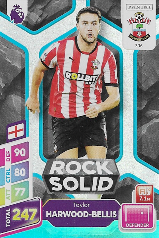 Taylor Harwood-Bellis Rock Solid Blue Parallel Card #306 - Panini Adrenalyn XL PLUS 2025 Premier League (Southampton F.C)