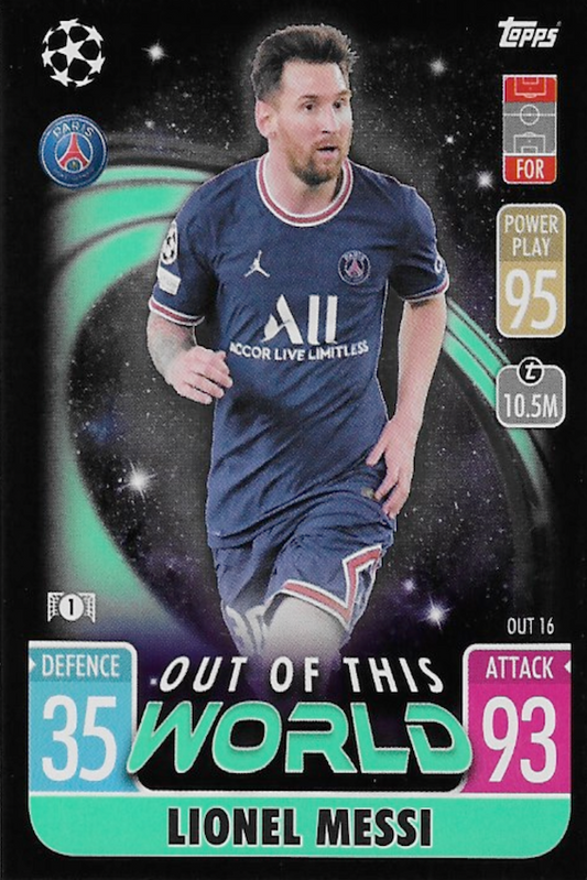 Topps Match Attax Extra 2021/22 Lionel Messi PSG Out Of This World Foil Card