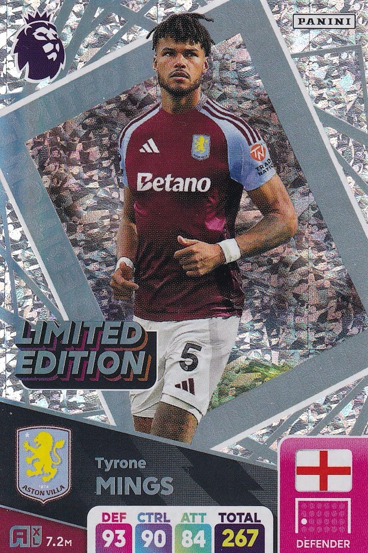 Tyrone Mings Limited Edition Card, Adrenalyn XL 2025 Panini, Premier League, Aston Villa