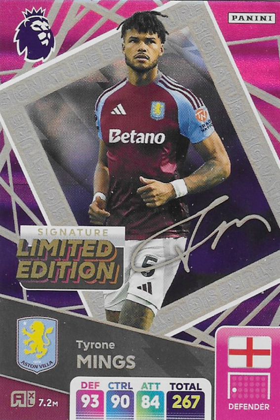 Tyrone Mings Signature Limited Edition Card - Panini Adrenalyn XL 2025