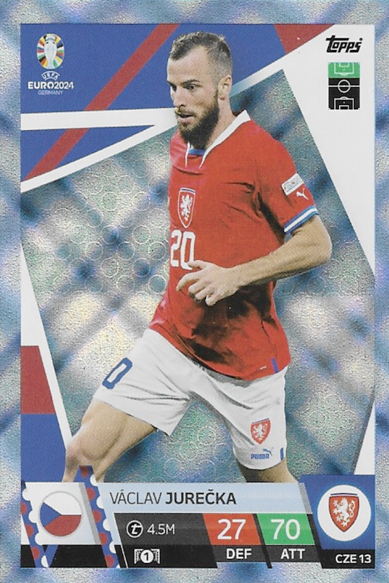 Vaclav Jurecka Blue Crystal Parallel Card #CZE13 - Topps Match Attax Euro 2024