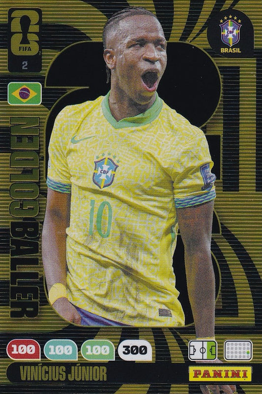 Vinicius Junior Golden Baller Card #2 - FIFA World Cup 2026 - Panini Adrenalyn XL - Brazil