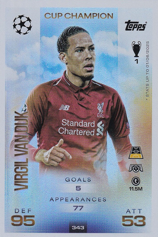 Virgil Van Dijk Cup Champion Card #343 - Topps Match Attax 25/26 (2025/2026) Liverpool