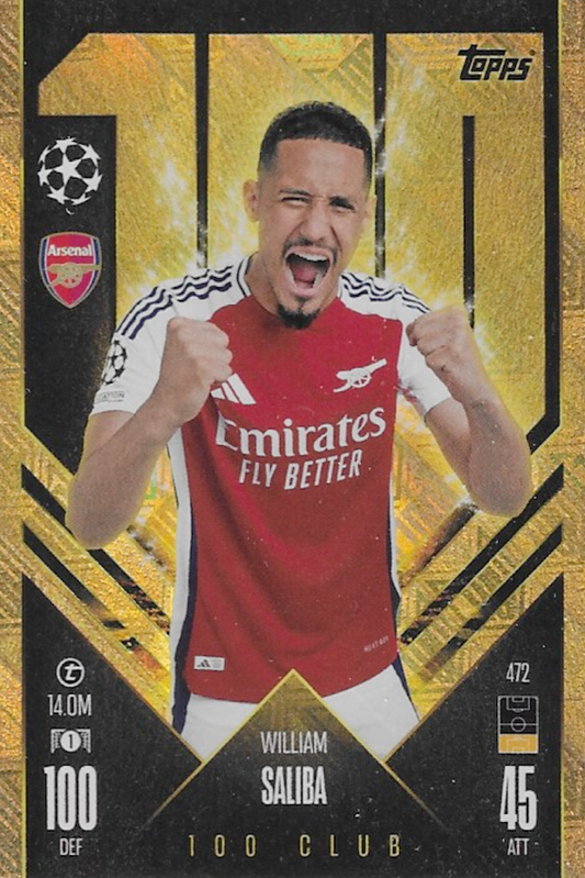 William Saliba 100/Hundred Club Card #472 - Topps Match Attax 2024/2025 (24/25) Arsenal