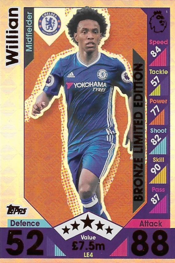 Willian Bronze Limited Edition Card Number #LE4 - Topps Match Attax 2016/2017 (Chelsea)