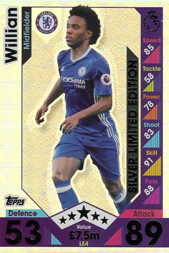 Willian Silver Limited Edition Card No #LE4 - Topps Match Attax 2016/2017