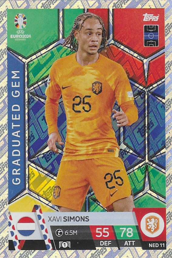 Xavi Simons Graduated Gem Card Number NED 11 - Topps Match Attax Euro 2024