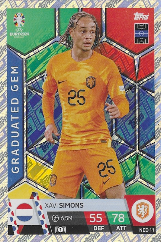 Xavi Simons Graduated Gem Card Number NED 11 - Topps Match Attax Euro 2024