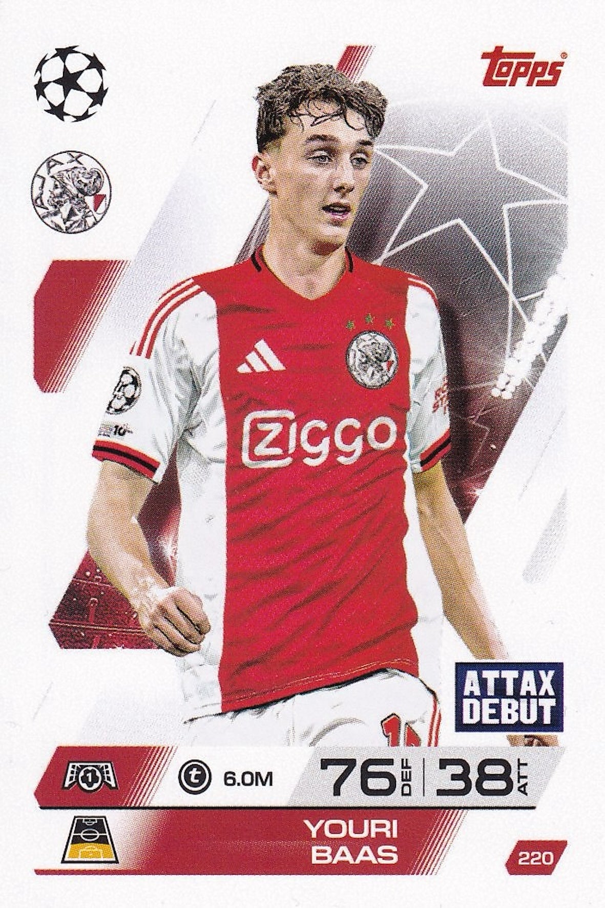 Youri Baas Base Card #220 - Attax Debut - Topps Match Attax 25/26 (2025/2026) - Ajax