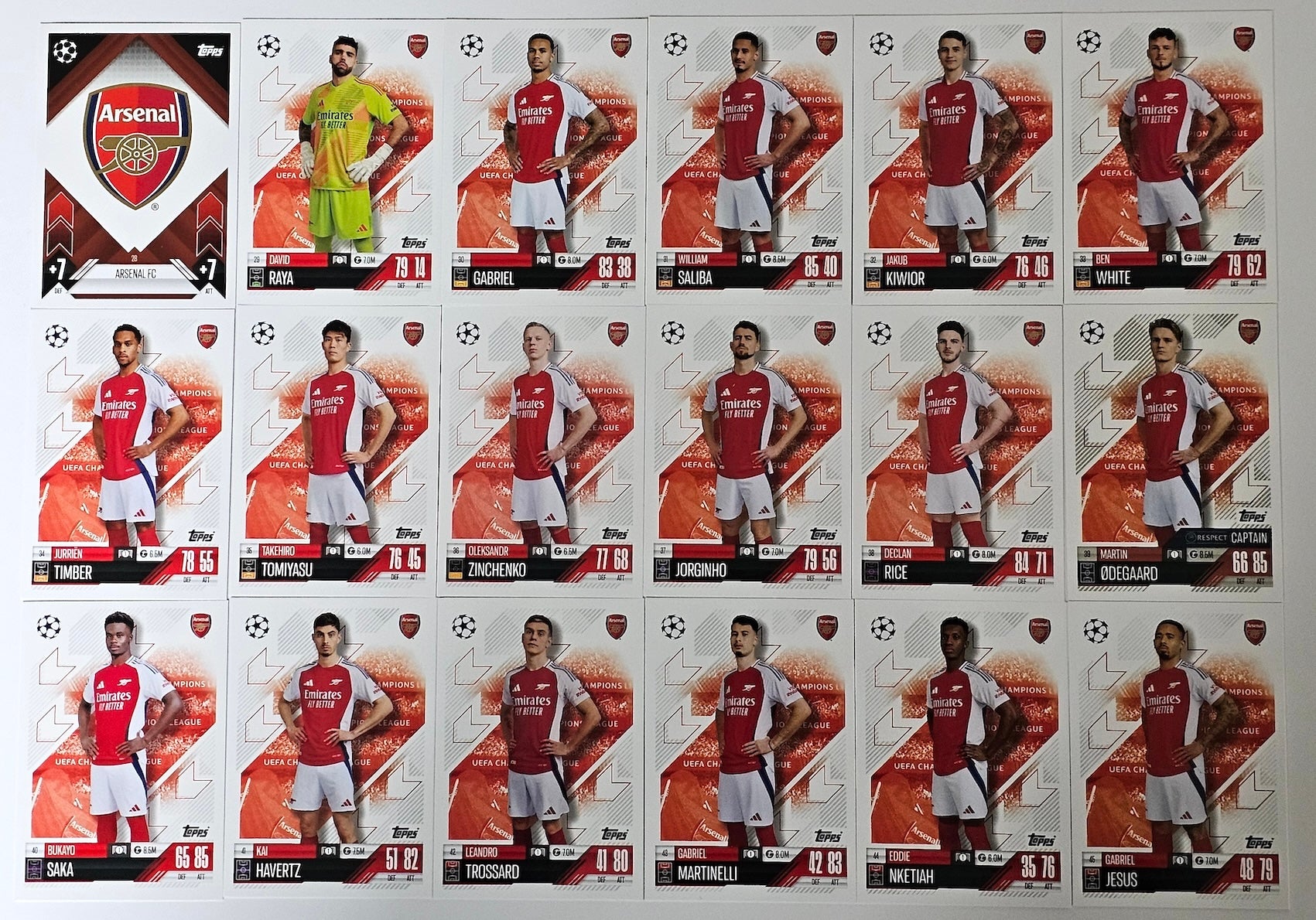 Full Team Set of all 18 Arsenal Cards - Topps Match Attax 2024/2025
